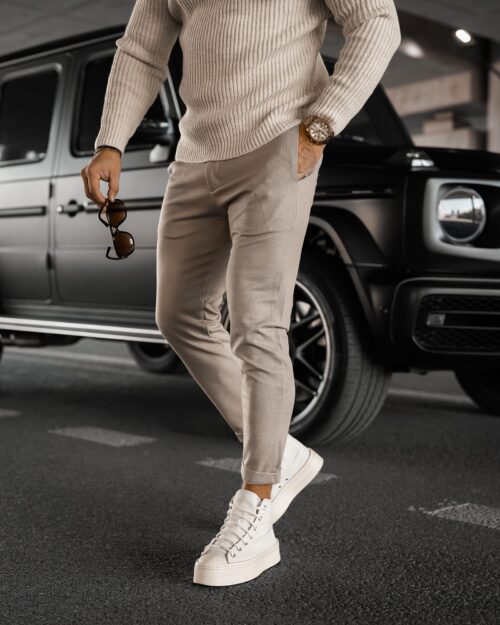 Spodnie męskie eleganckie CHASER OLAVOGA beżowe