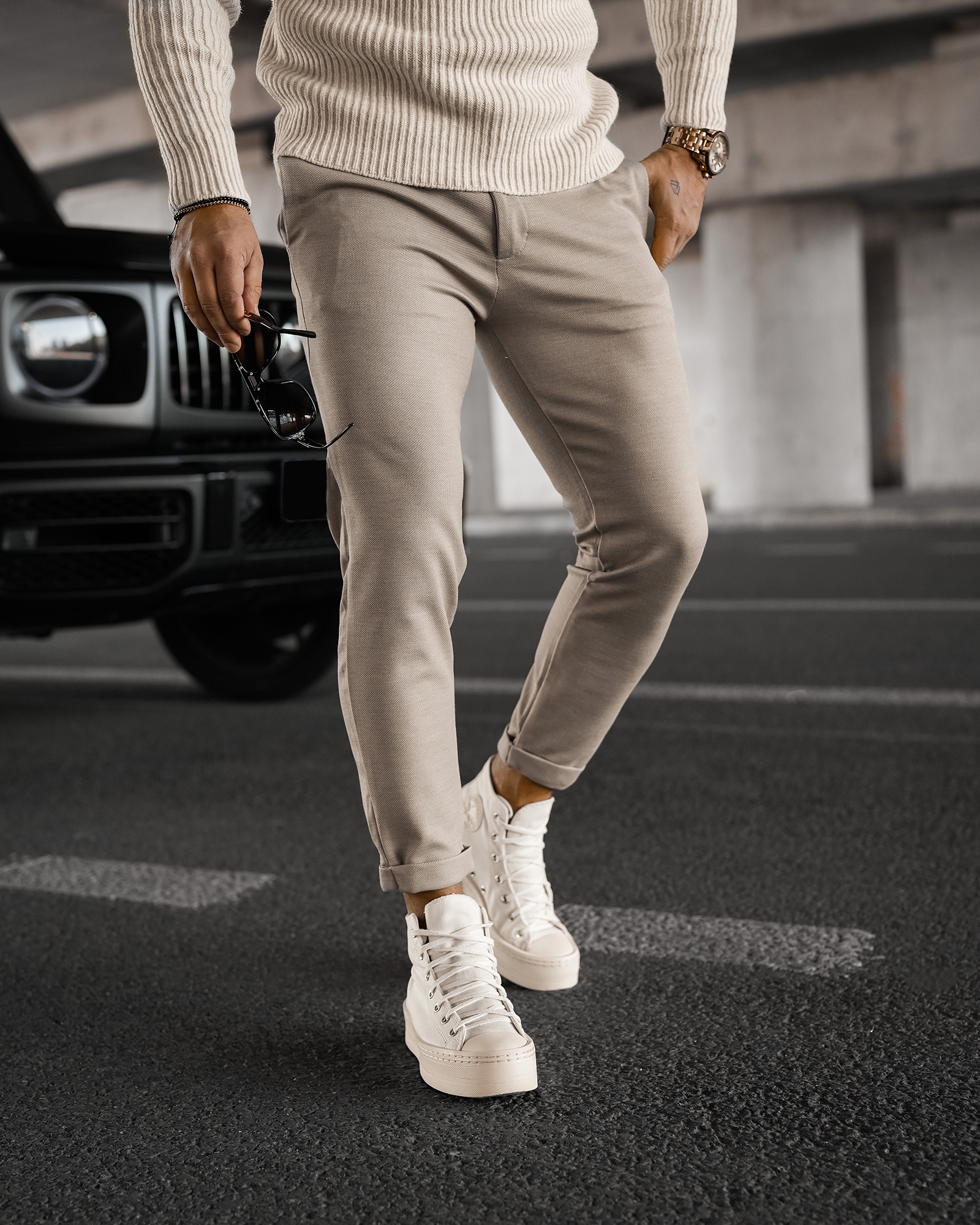 Spodnie męskie eleganckie CHASER OLAVOGA beżowe