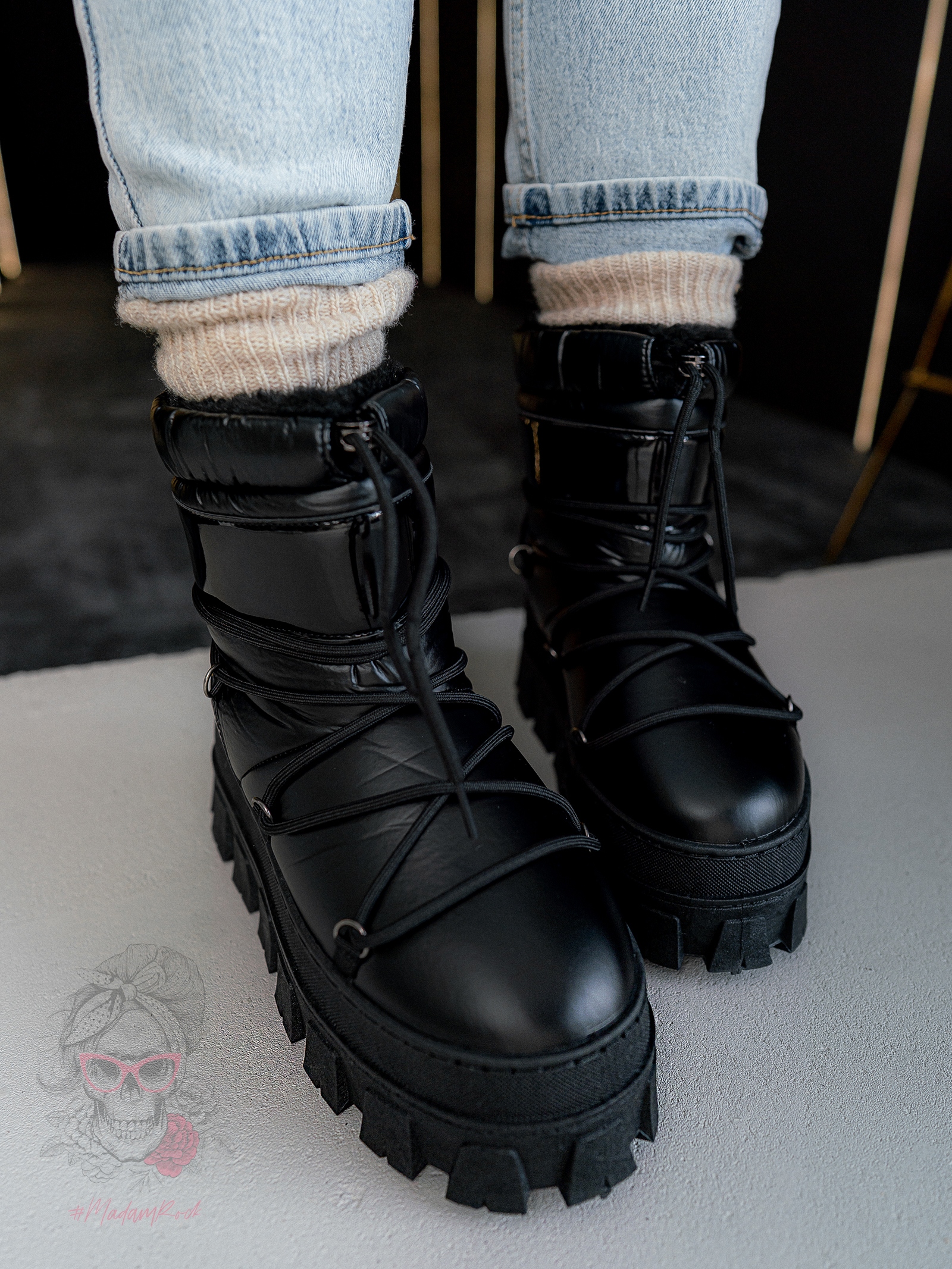 Śniegowce na grubej podeszwie Rock Mudores czarne Śniegowce na grubej podeszwie Rock Mudores czarne