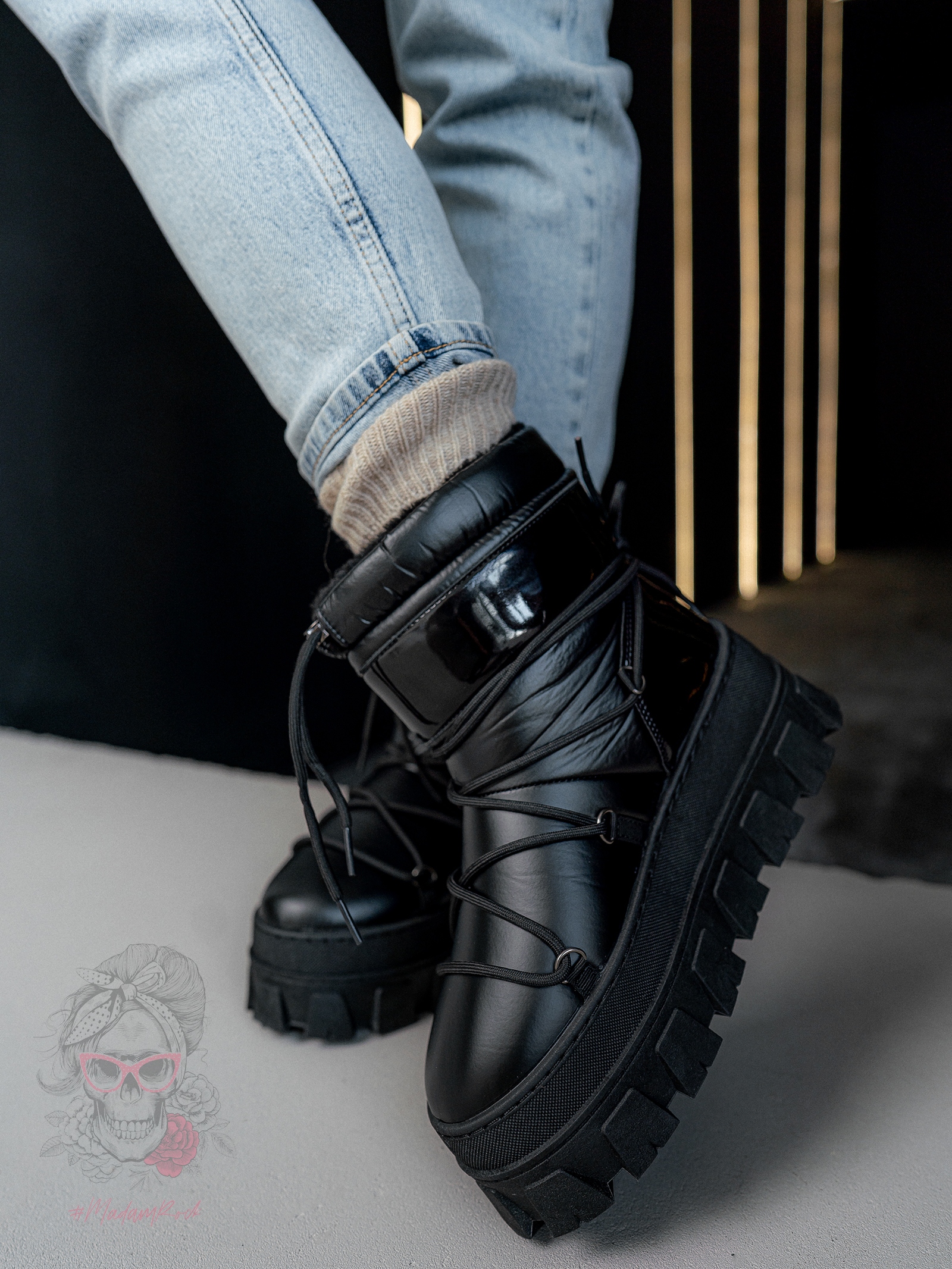 Śniegowce na grubej podeszwie Rock Mudores czarne Śniegowce na grubej podeszwie Rock Mudores czarne