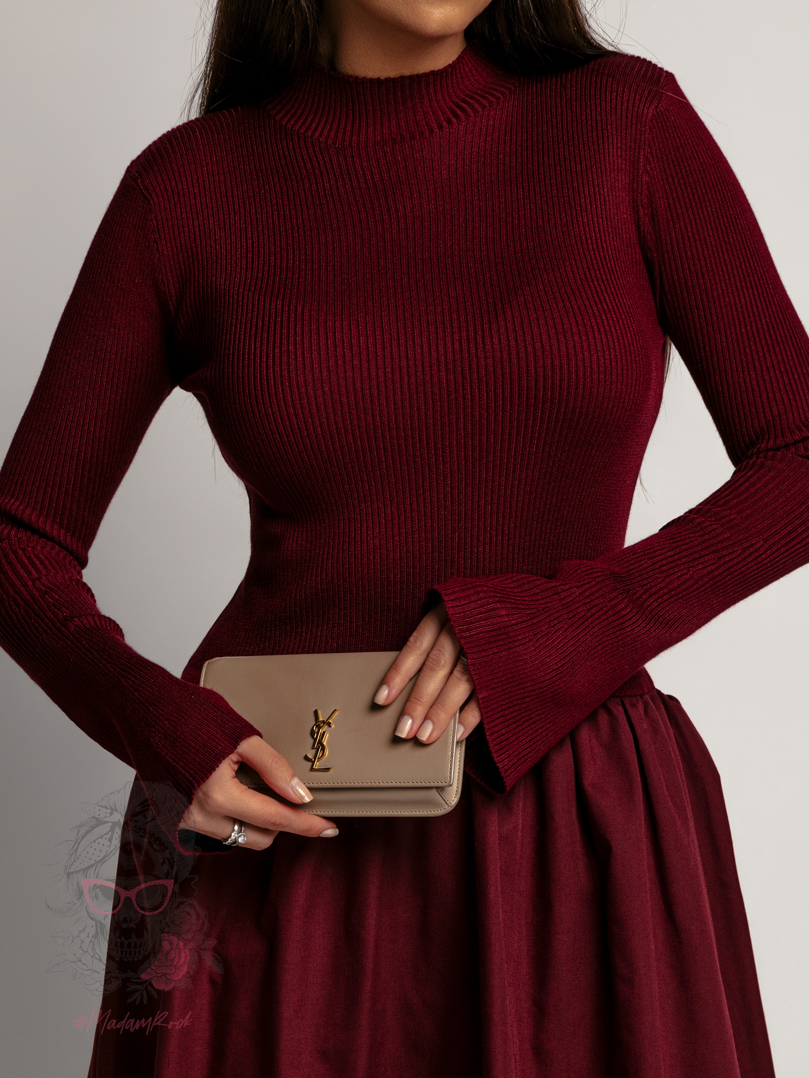 Sukienka midi bombka Marien bordowa