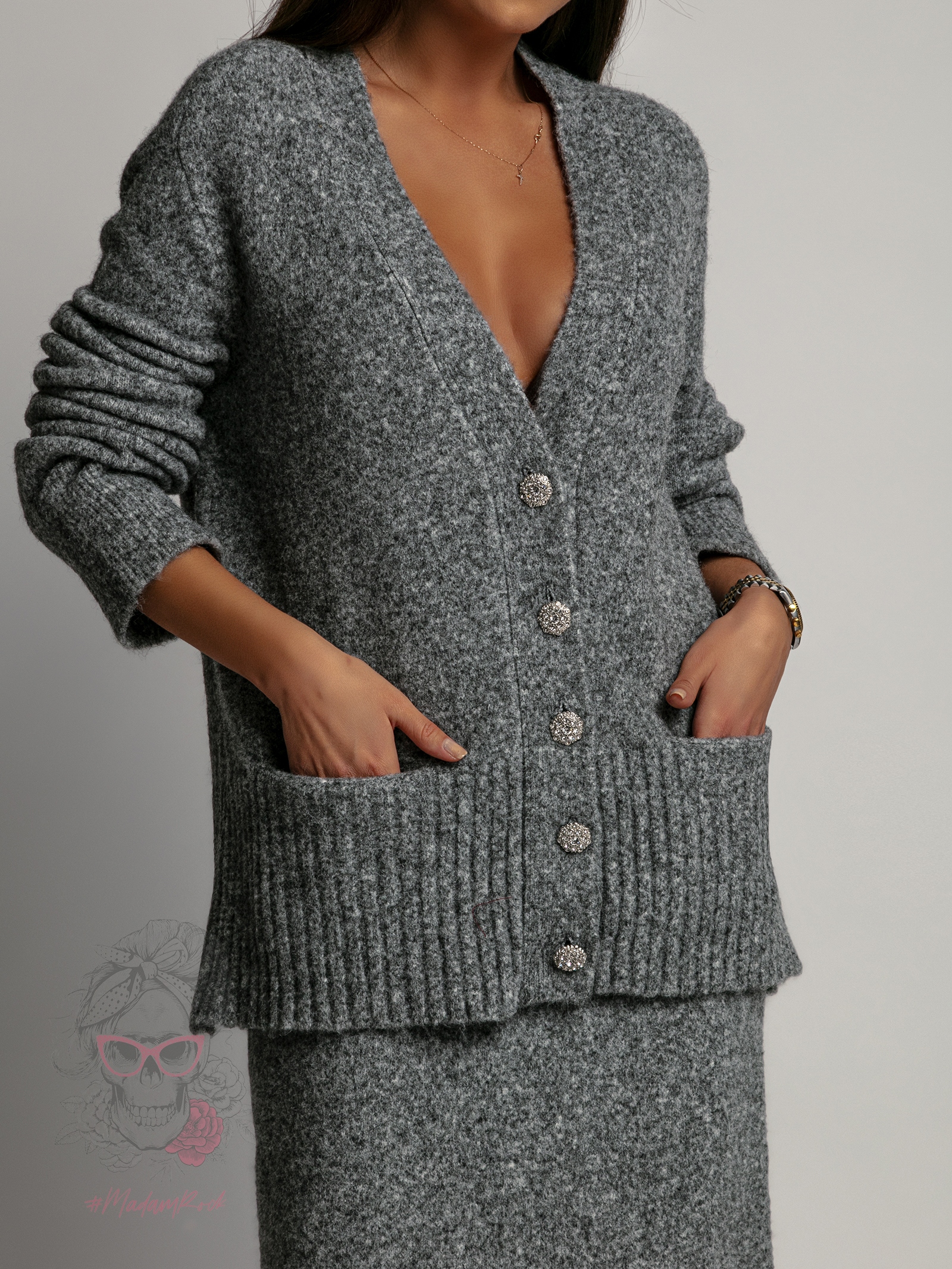 Komplet elegancki premium cozy Mileydi szary melanż