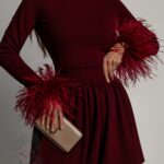 Komplet z piórami - spódniczka bombka NB Merelli bordowy