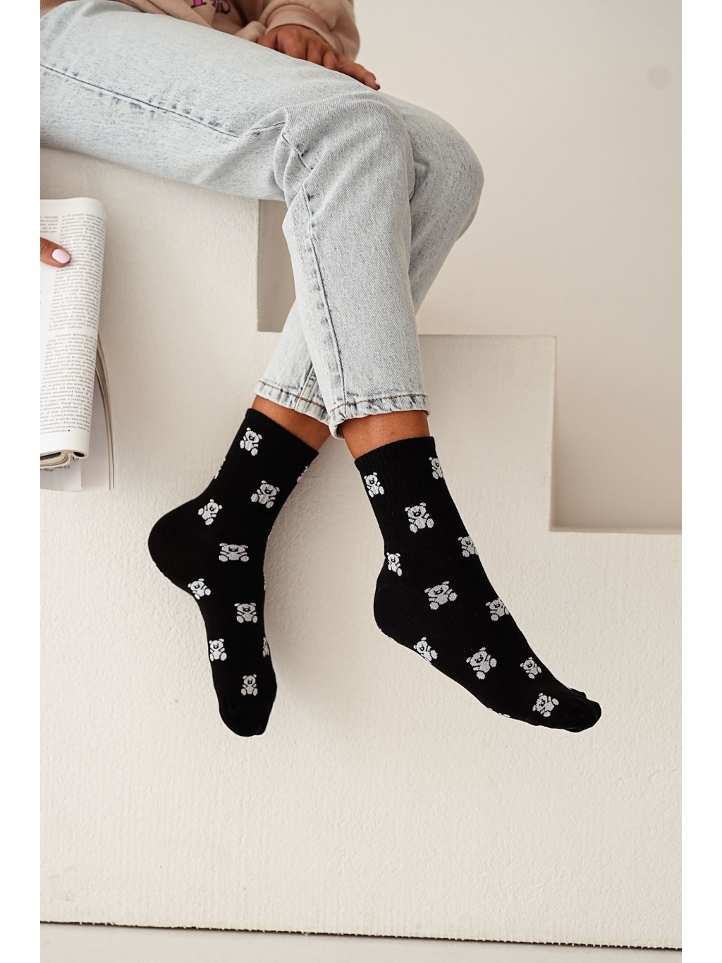 Skarpetki damskie w misie długie czarne