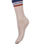 Skarpety długie w prążek z paskami beż-granat