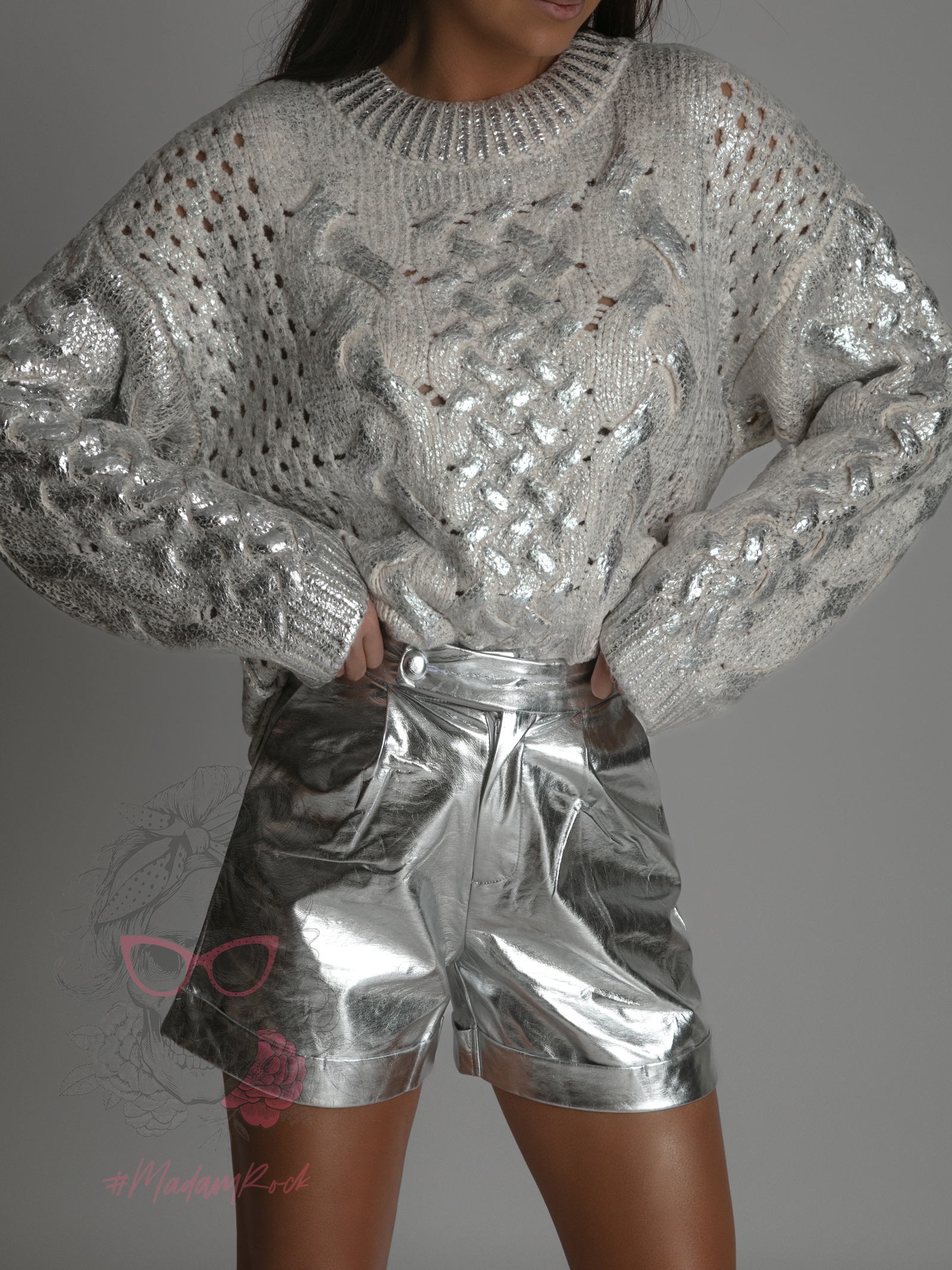 Sweter ze srebrna farbą Mejsing ecru Sweter ze srebrna farbą Mejsing ecru