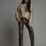 Spodnie jeansowe ze złotą farbą Silien granatowe