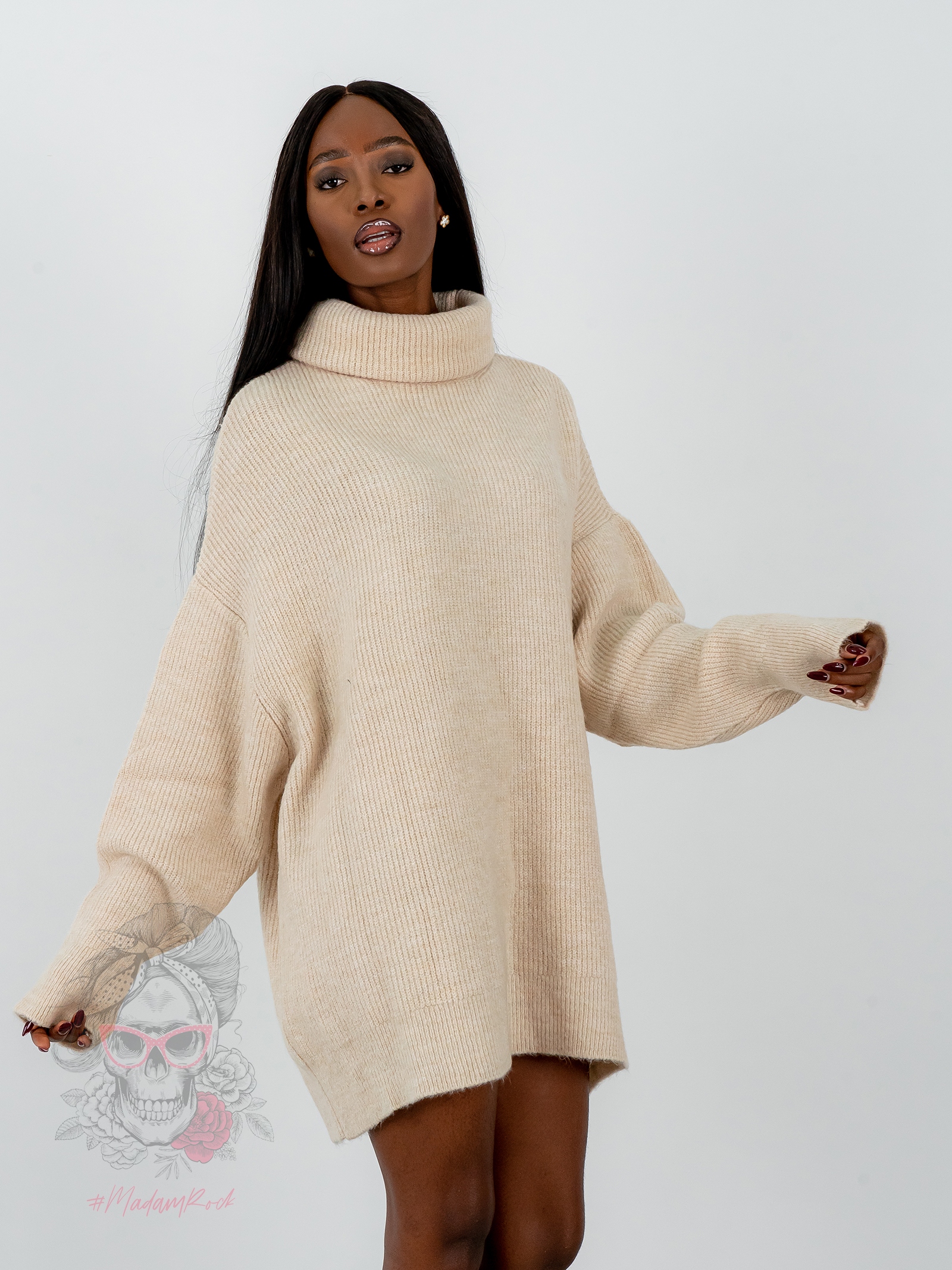 Sweter golf oversize Haat Beżowy melanż