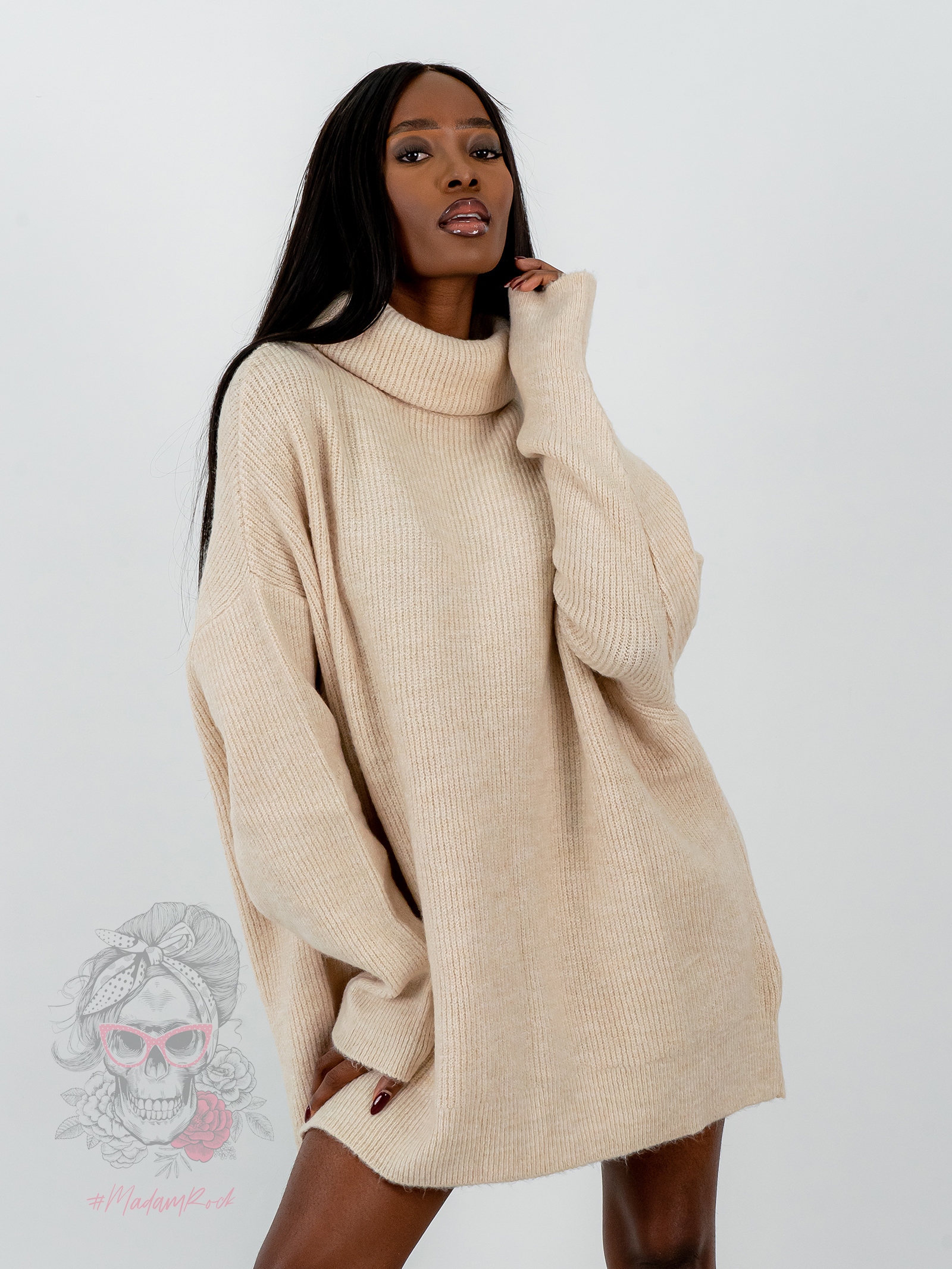 Sweter golf oversize Haat Beżowy melanż