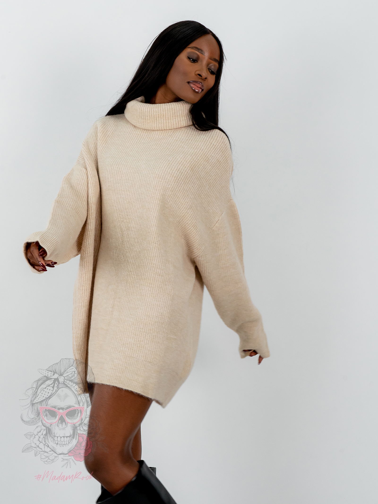 Sweter golf oversize Haat Beżowy melanż