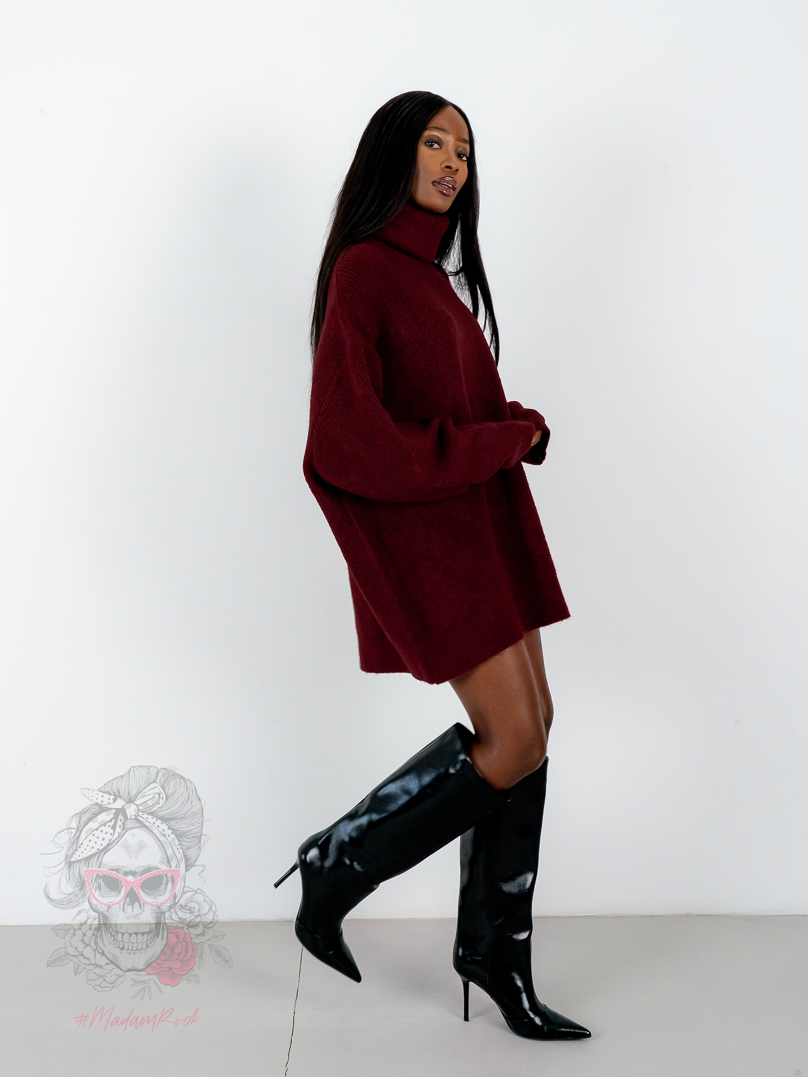 Sweter golf oversize Haat bordowy Sweter golf oversize Haat bordowy