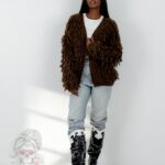 Sweter z frędzlami Marshi brązowy