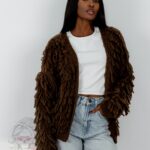 Sweter z frędzlami Marshi brązowy