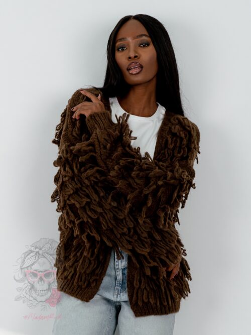 Sweter z frędzlami Marshi brązowy