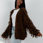 Sweter z frędzlami Marshi brązowy