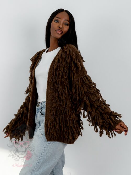 Sweter z frędzlami Marshi brązowy