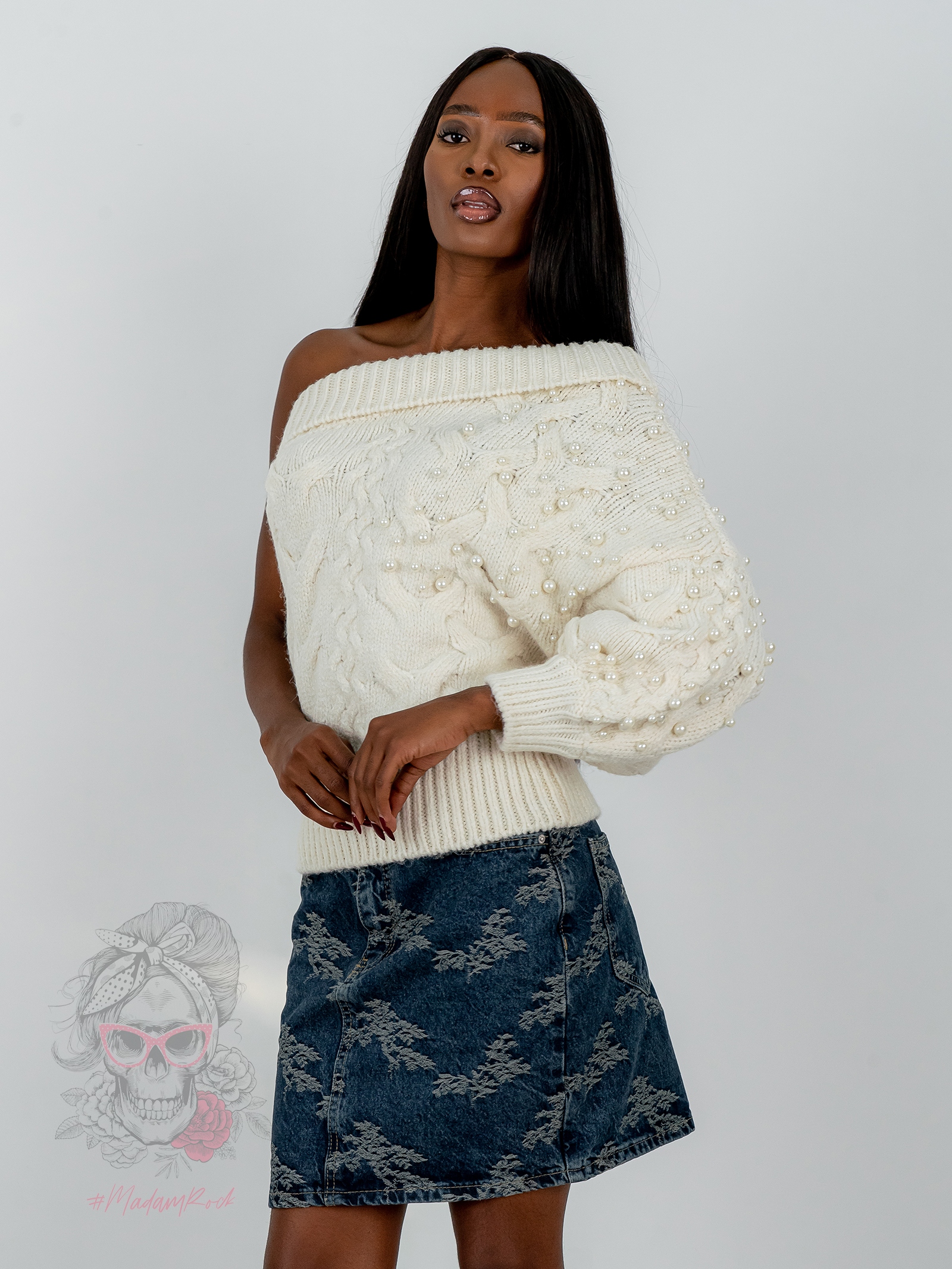 Sweter na jedno ramię Parlo beżowy