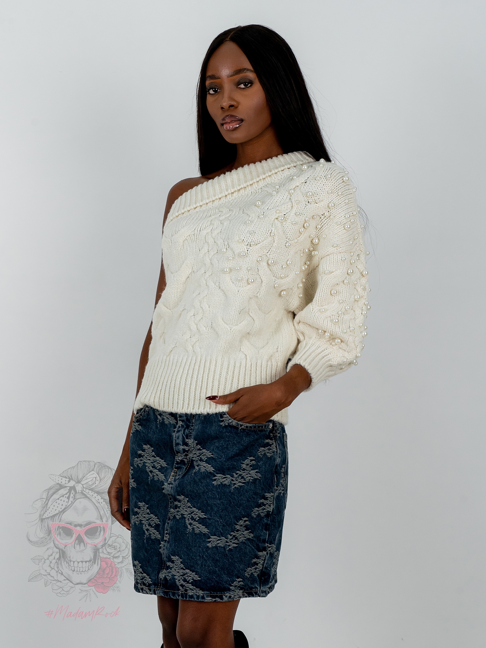 Sweter na jedno ramię Parlo beżowy