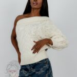 Sweter na jedno ramię Parlo beżowy