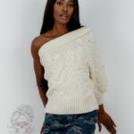 Sweter na jedno ramię Parlo beżowy