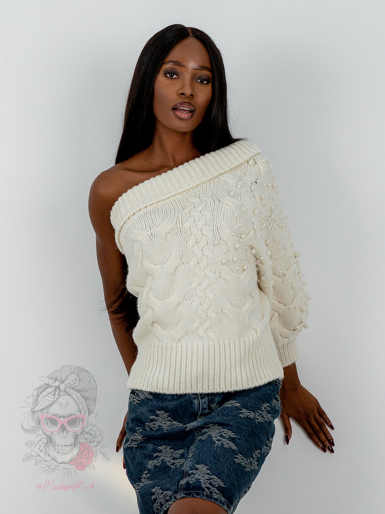 Sweter na jedno ramię Parlo beżowy