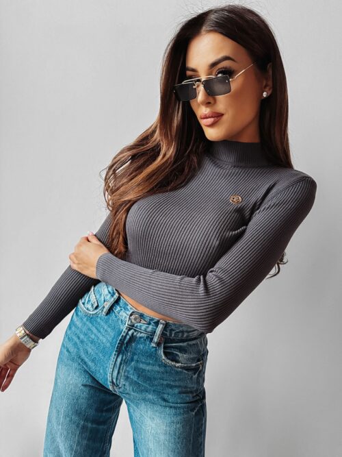 Sweter prążkowany z golfem Danna Ola Voga c.szary