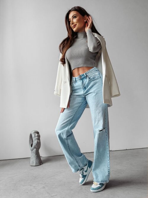 Sweter prążkowany z golfem Danna Ola Voga j.szary