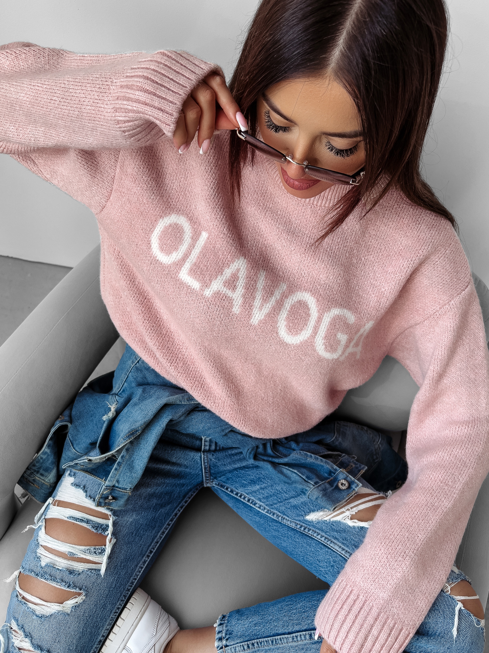 Sweter oversize Coffee Ola Voga pudrowy