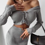 Komplet prążkowany casual Rena Ola Voga szary