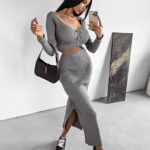 Komplet prążkowany casual Rena Ola Voga szary