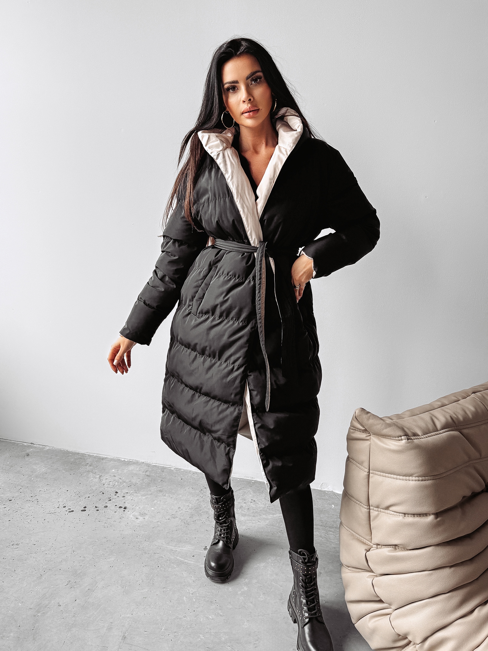 Kurtka dwustronna MARYLIN OLAVOGA czarny-beż