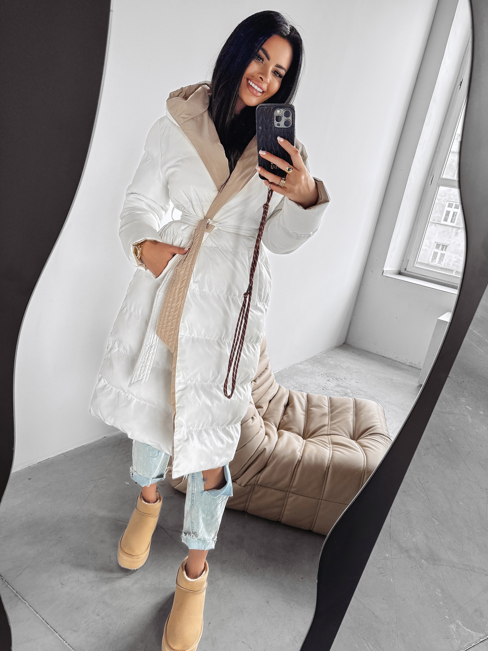 Kurtka dwustronna MARYLIN OLAVOGA ecru-beż Kurtka dwustronna MARYLIN OLAVOGA ecru-beż