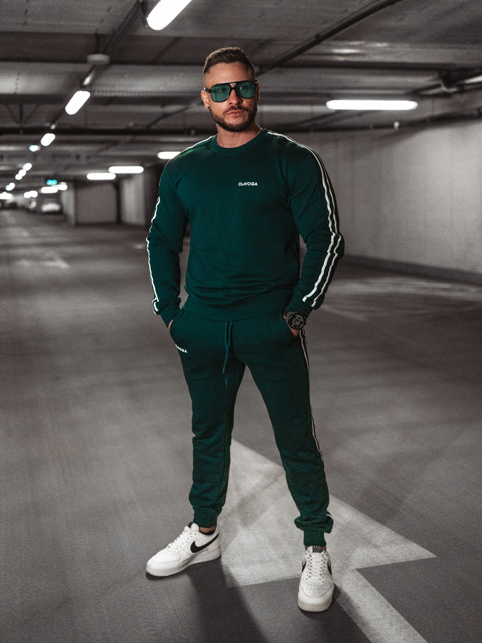 Komplet męski dresowy Stripes Men Ola Voga butelkowa zieleń Komplet męski dresowy Stripes Men Ola Voga butelkowa zieleń