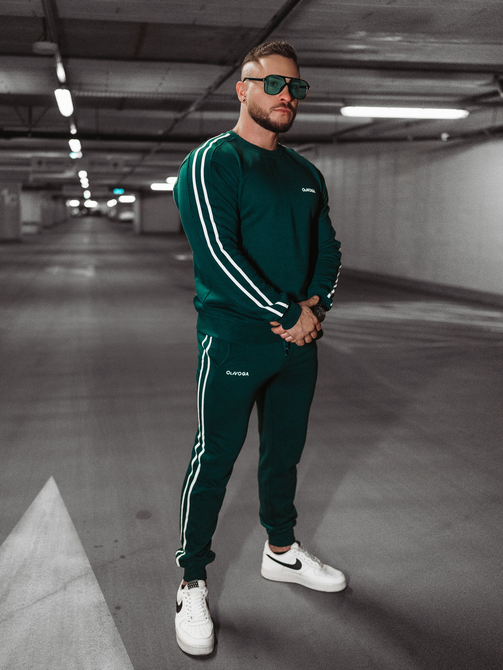Komplet męski dresowy Stripes Men Ola Voga butelkowa zieleń