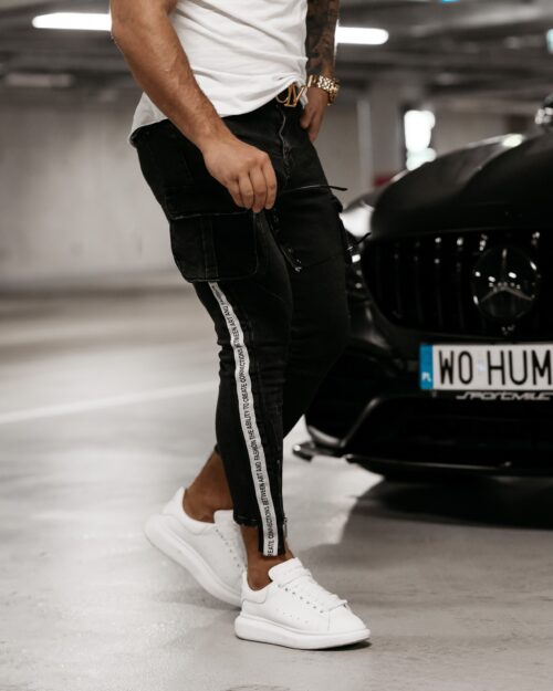 Spodnie jeansowe męskie cargo FLISS OLAVOGA czarne