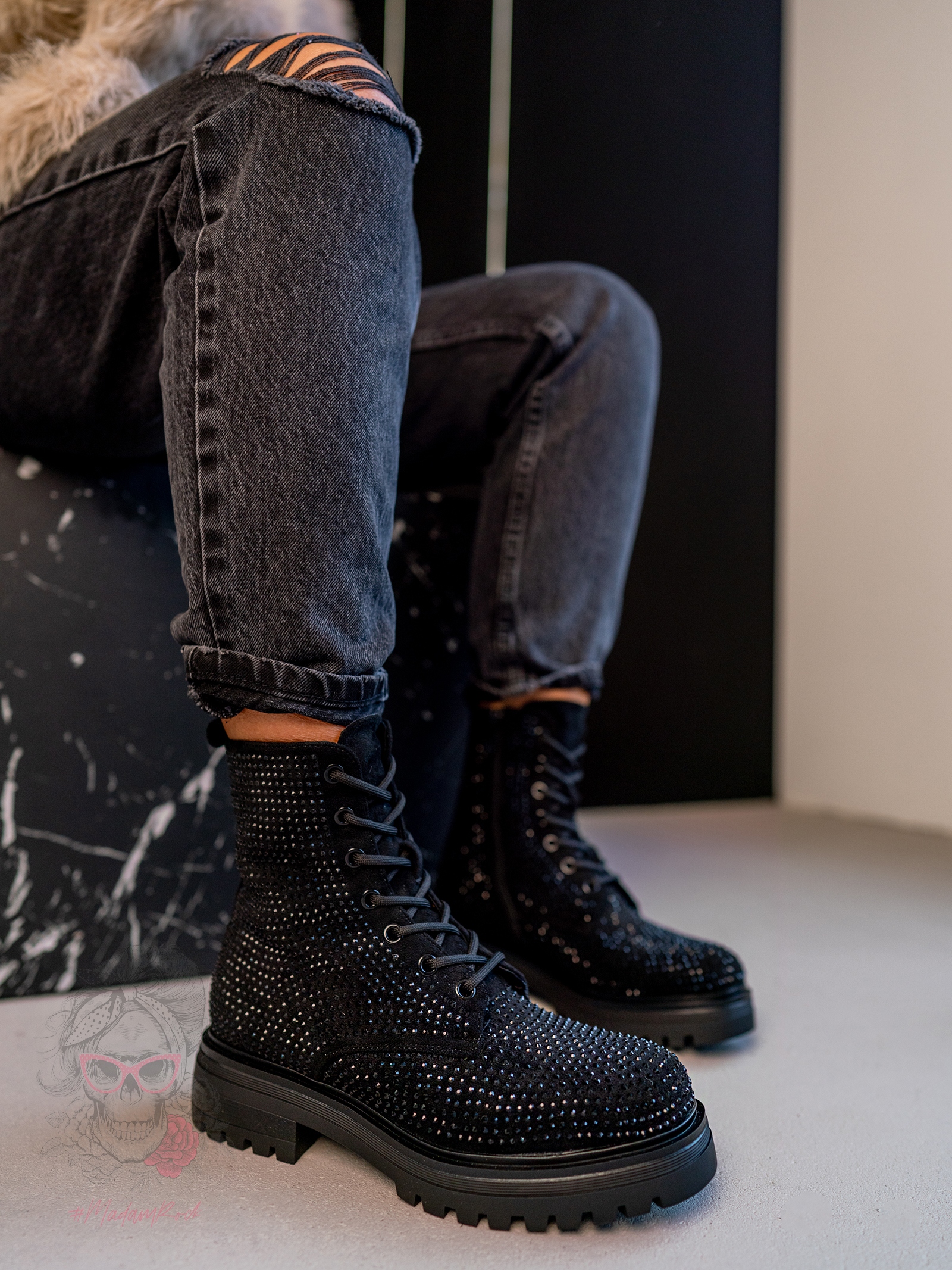 Botki z cyrkoniami Rock Kire czarne