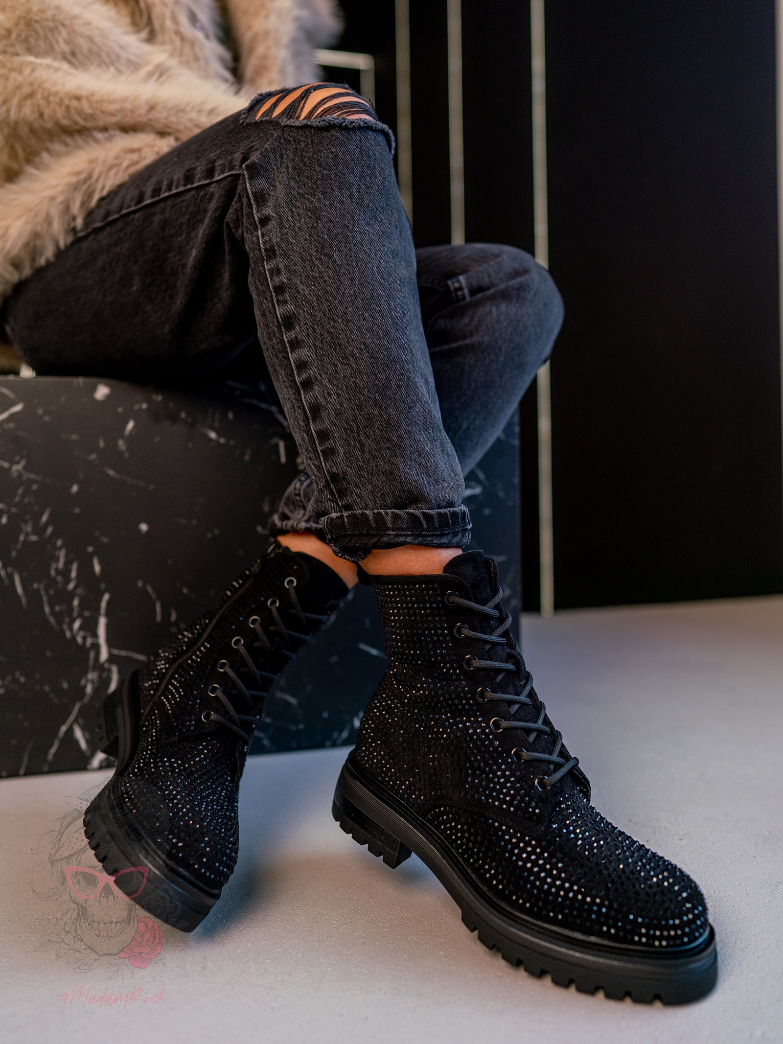 Botki z cyrkoniami Rock Kire czarne