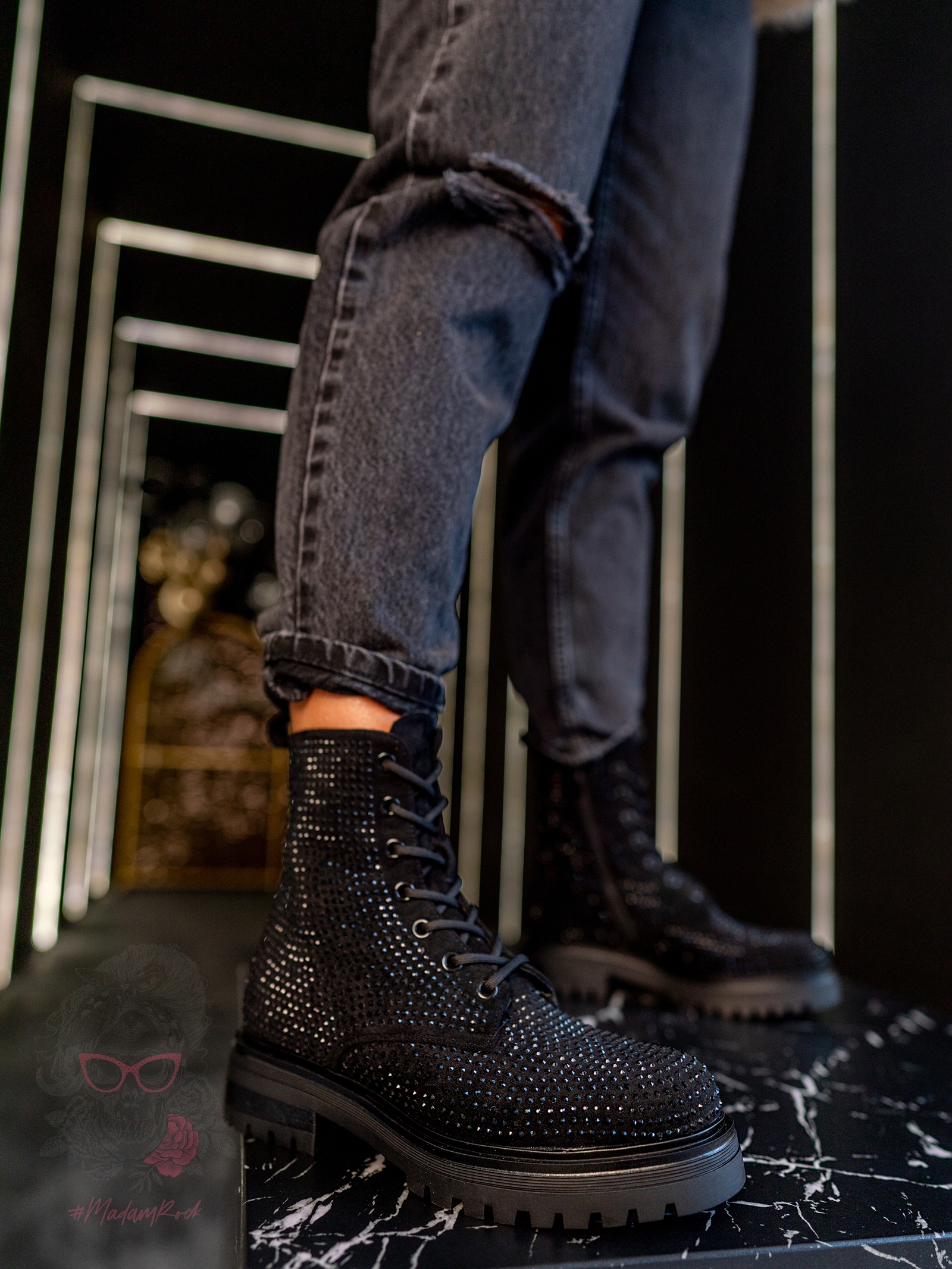 Botki z cyrkoniami Rock Kire czarne