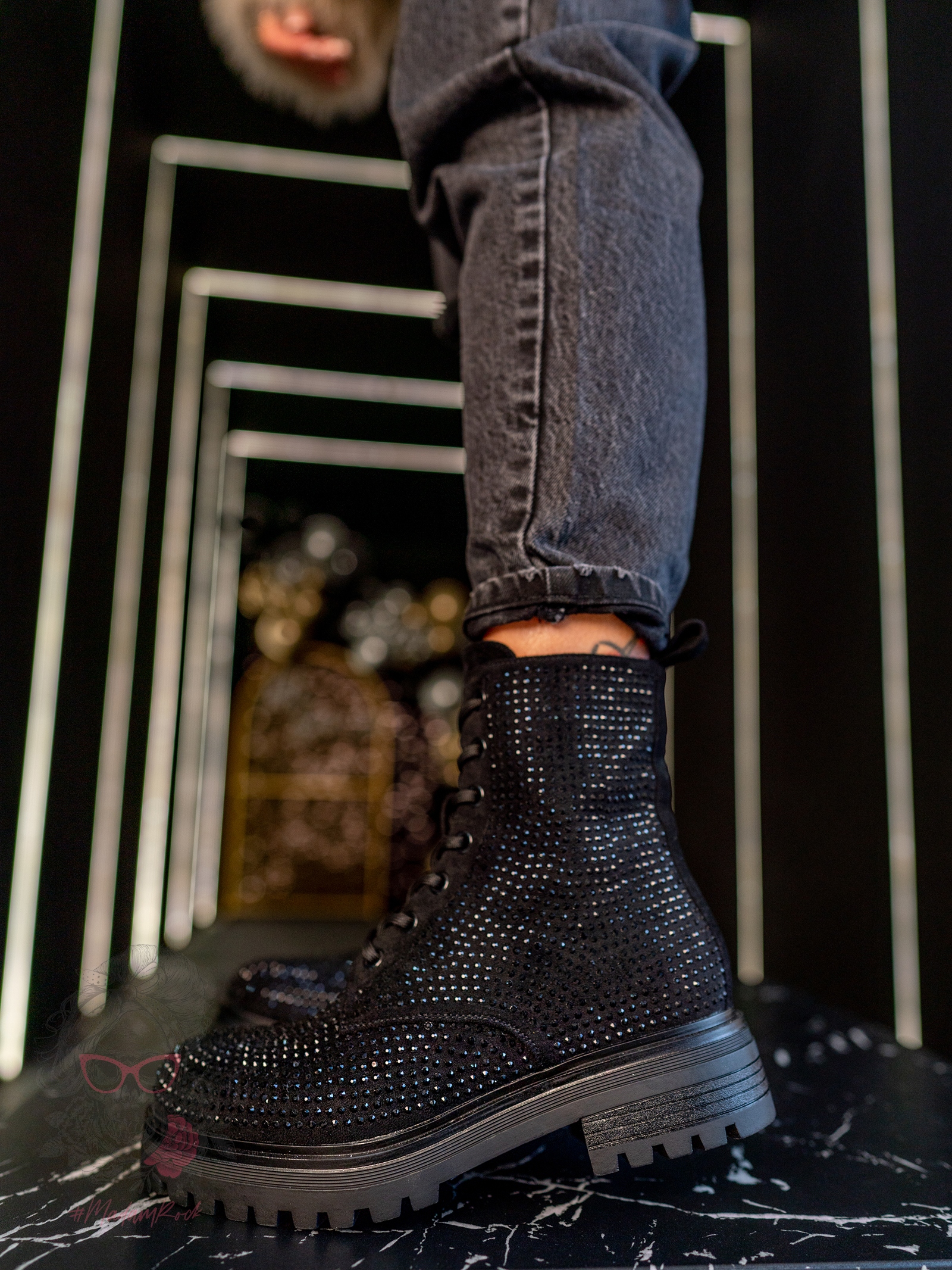 Botki z cyrkoniami Rock Kire czarne