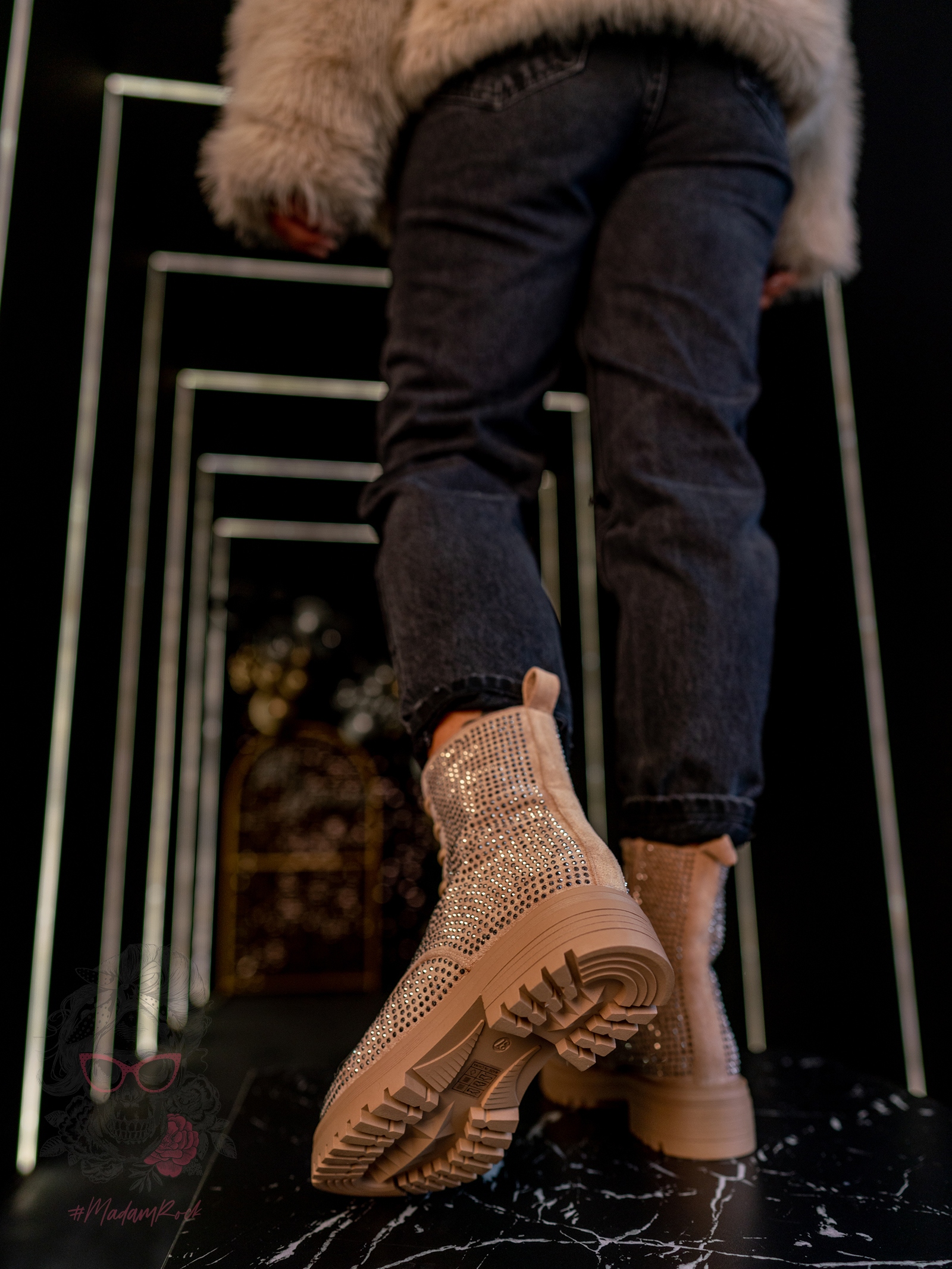 Botki z cyrkoniami Rock Kire beżowe