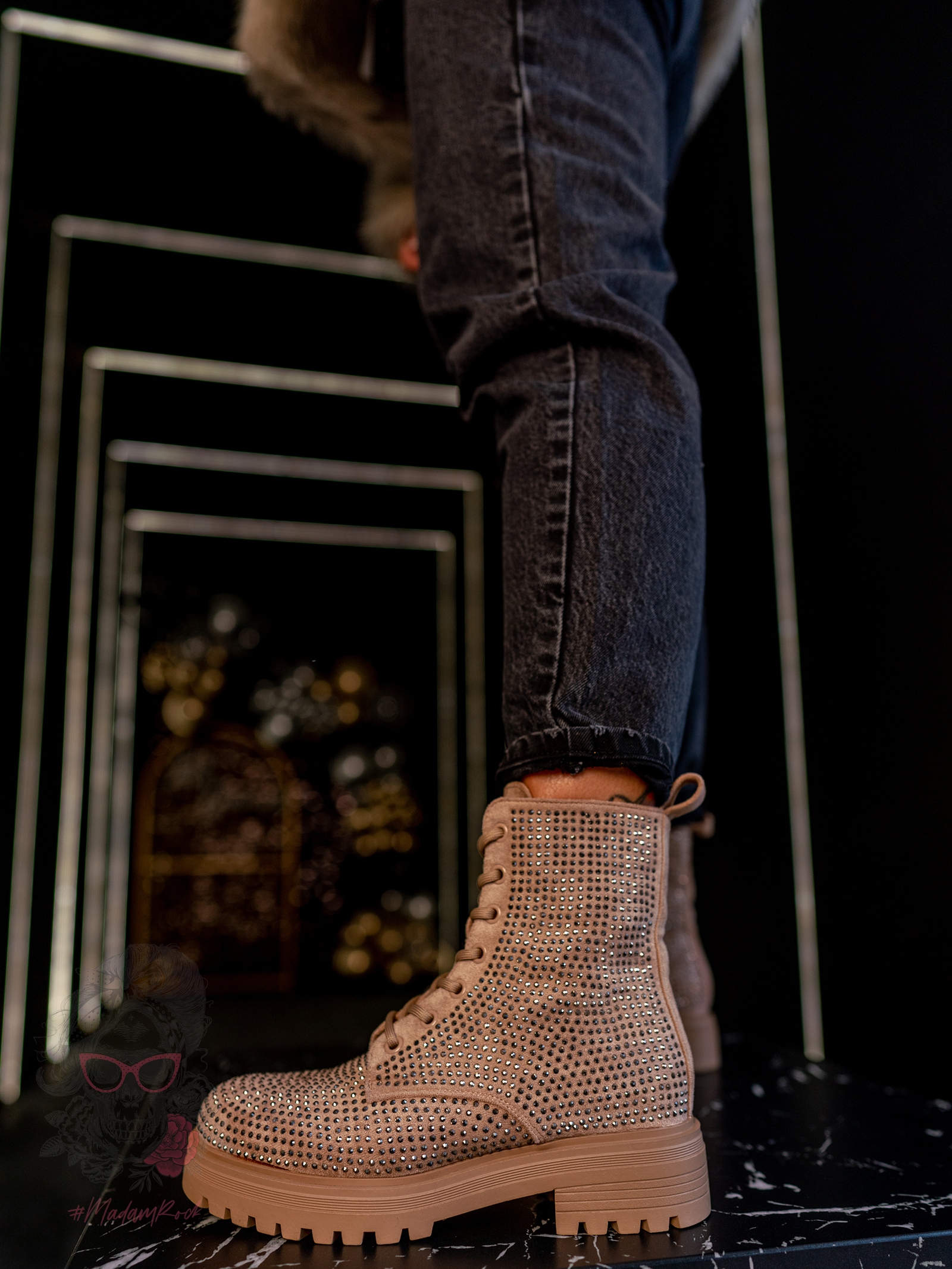 Botki z cyrkoniami Rock Kire beżowe