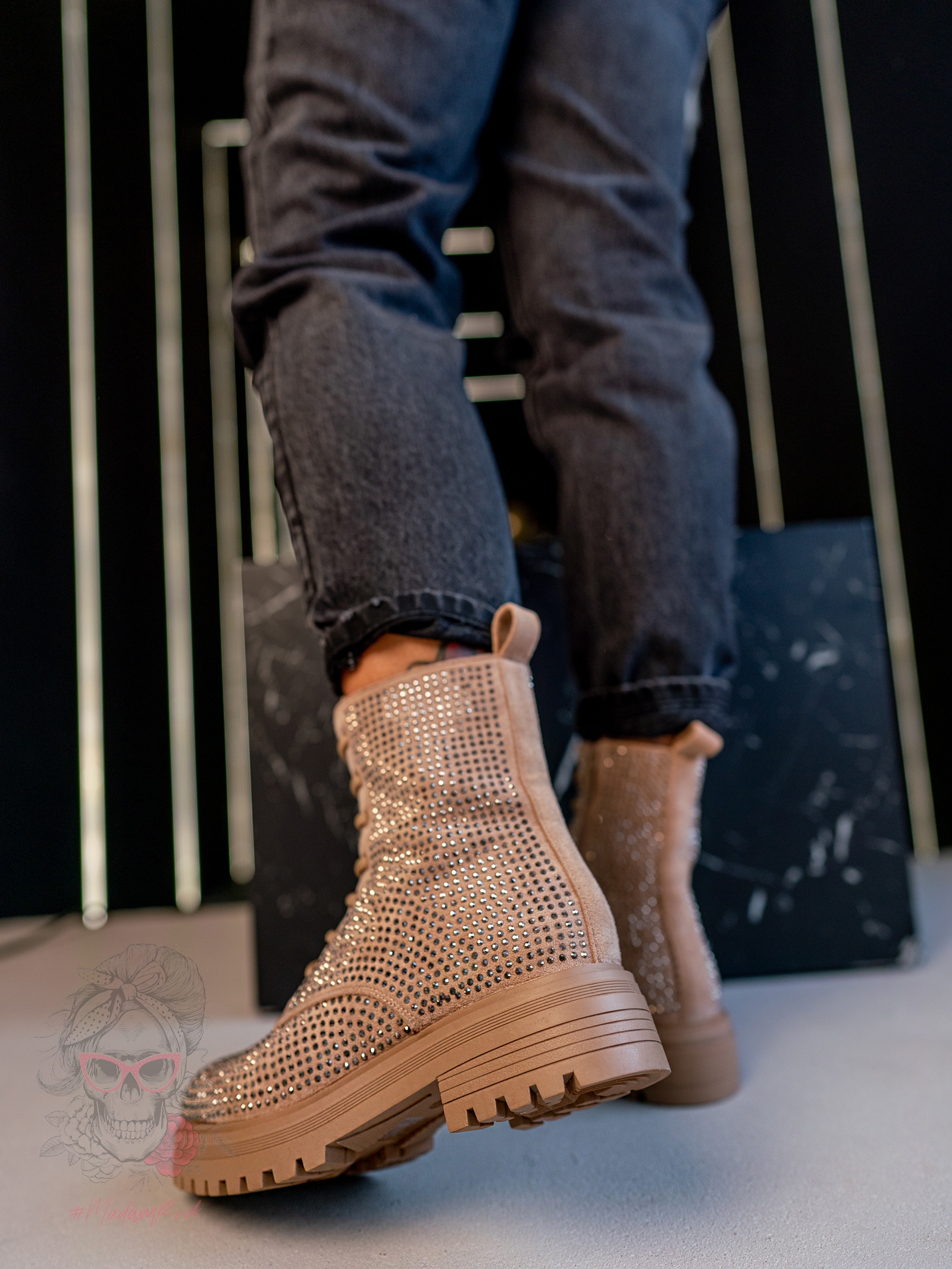 Botki z cyrkoniami Rock Kire beżowe