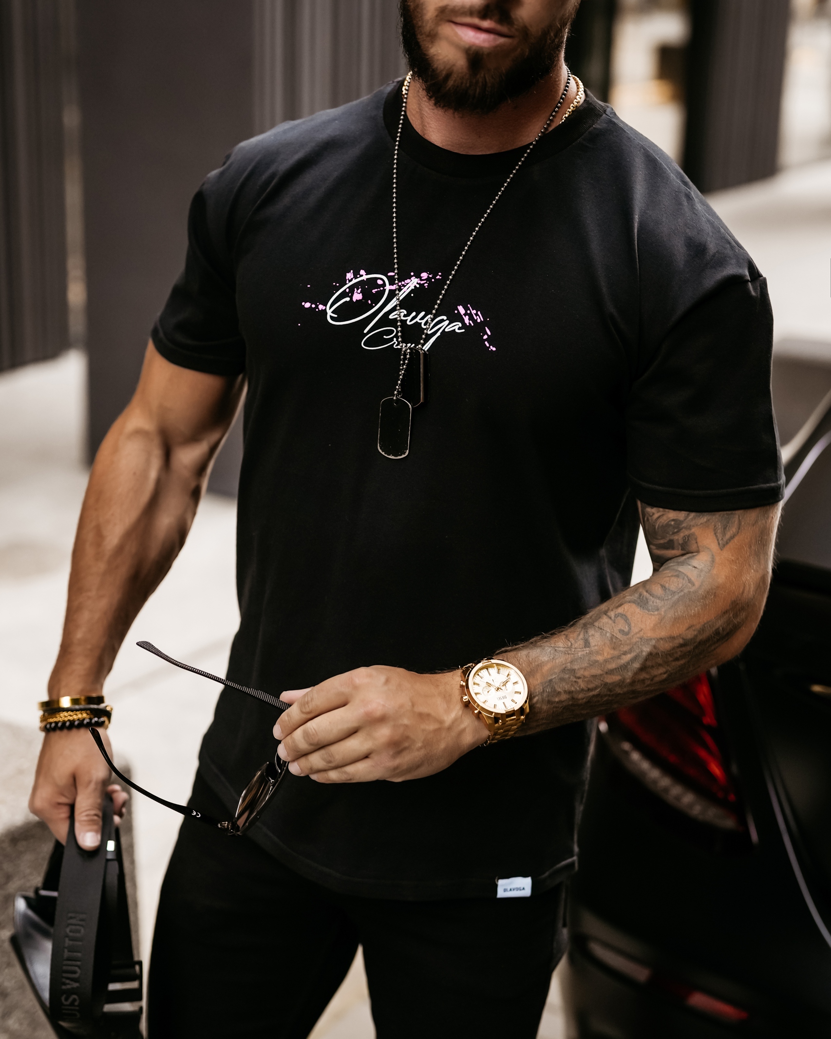 T-shirt męski z nadrukiem pantery Hunter Ola Voga czarny