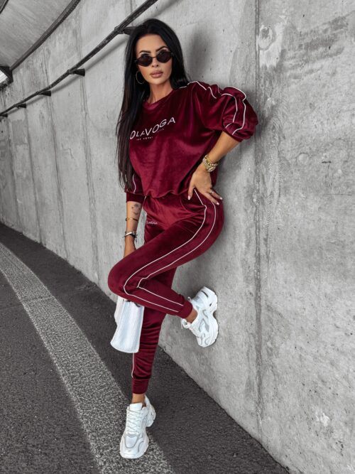 Komplet dres welurowy damski DRESSY OLAVOGA bordowy