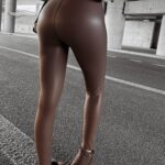 PRZEDSPRZEDAŻ Legginsy z eco skóry MAGE OLAVOGA brązowe