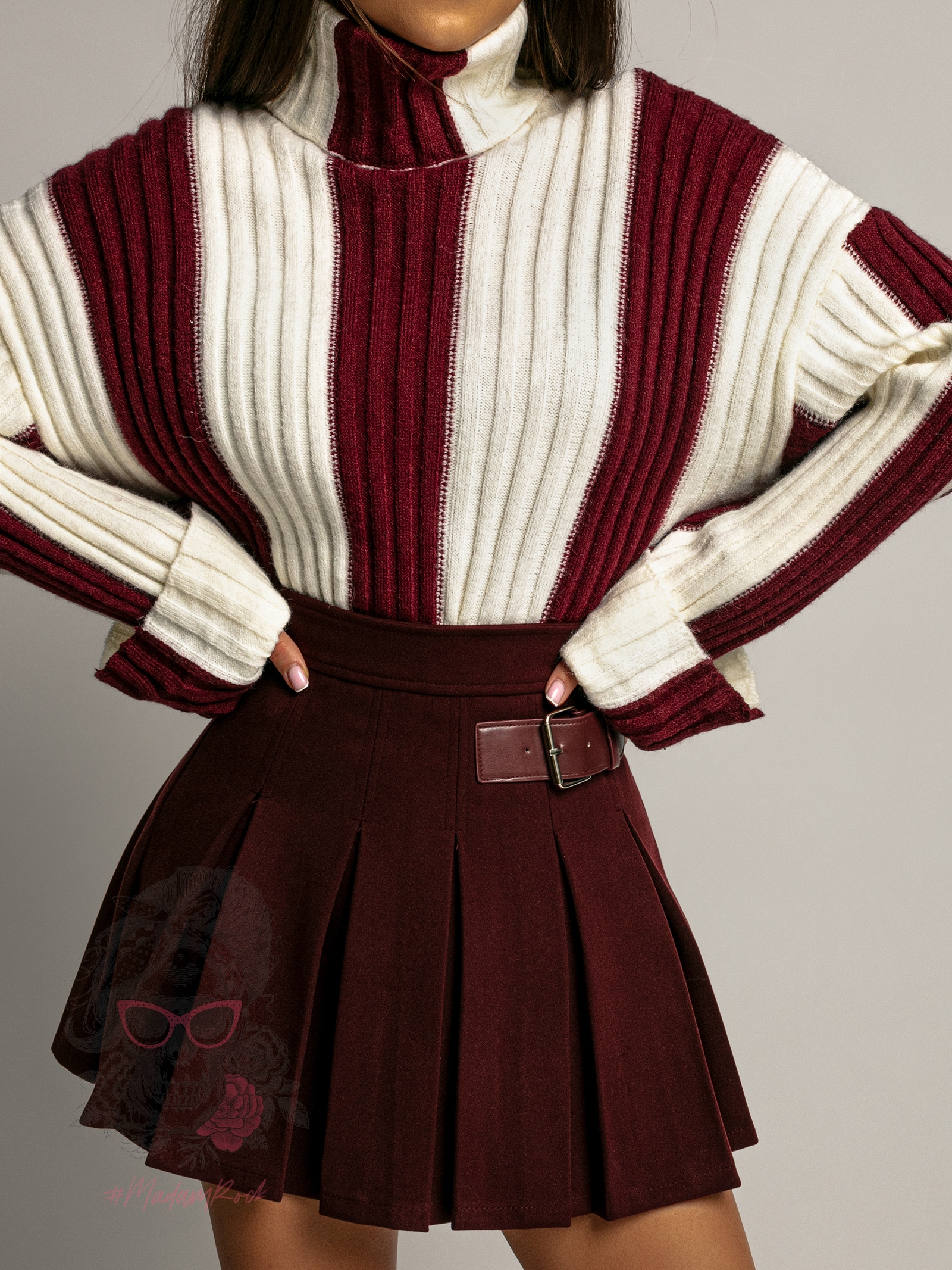 Sweter golf Dobble biało-bordowy Sweter golf Dobble biało-bordowy