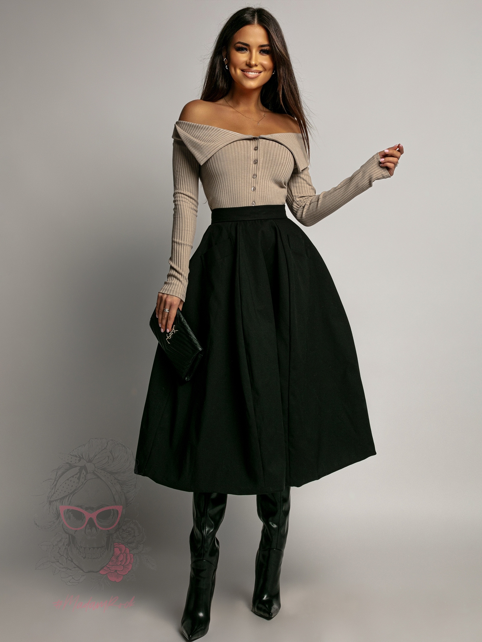 Spódnica rozkloszowana midi MC Hollywood czarna