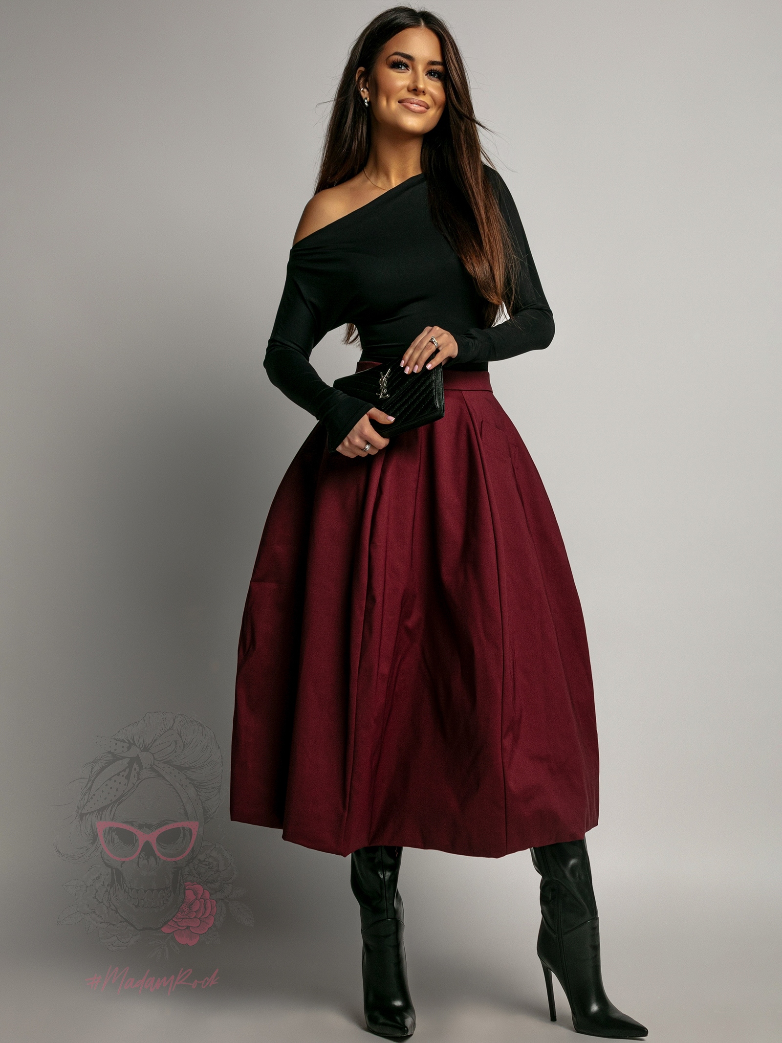 Spódnica rozkloszowana midi MC Hollywood bordowa