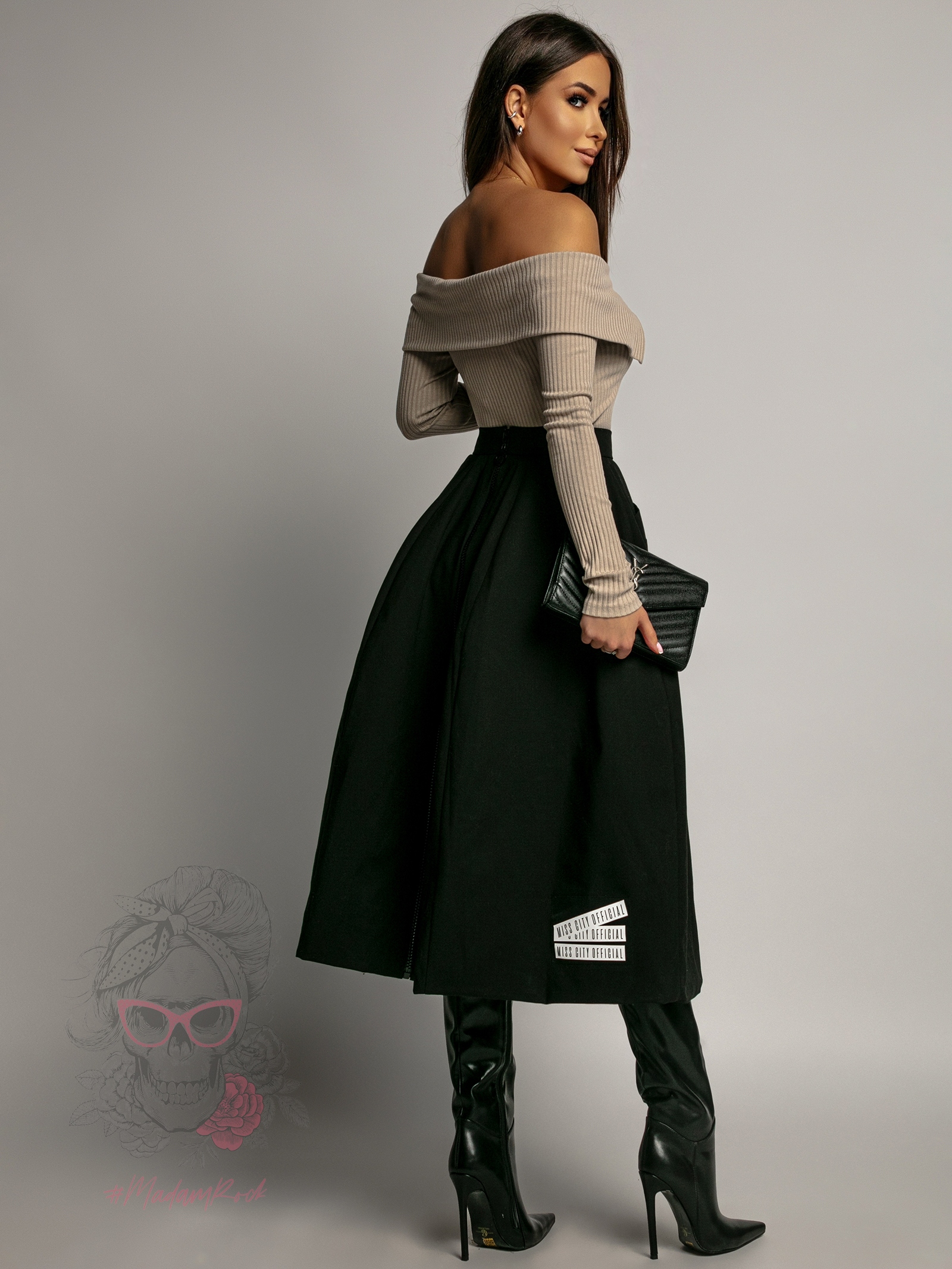 Bluzka prążkowana z kołnierzem LIDIA beżowa