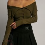 Bluzka prążkowana z kołnierzem LIDIA khaki